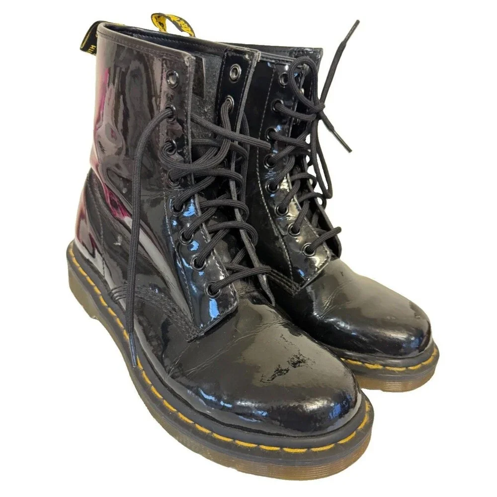 Dr. Martens 1460 Black Patent Leather 8 Hole Lace-Up Unisex Boots‎ Shoes Size 9